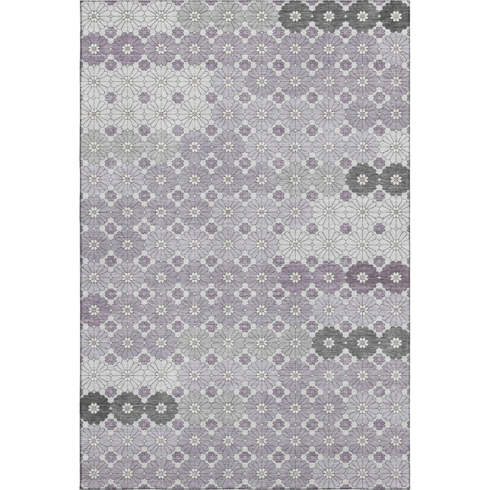 HomeRoots 9' X 12' Stylish Lavender Gray & Silver Geometric Area Rug - Washable, UV Protected & Durable Design 696871
