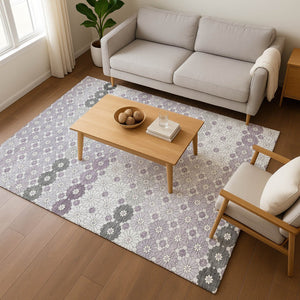 HomeRoots 10' X 14' Modern Lavender Gray & Silver Geometric Area Rug - Soft, Washable & UV Protected Design 696872