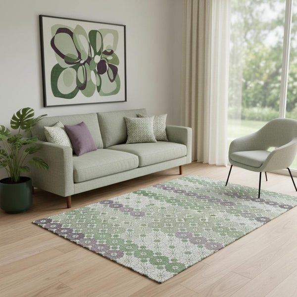 HomeRoots 5' X 8' Sage Purple & Ivory Geometric Area Rug - Washable, Stain-Resistant with UV Protection! 696874