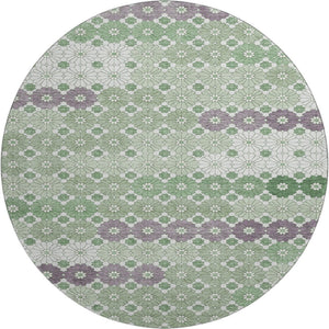 HomeRoots 8' Stylish Sage Purple & Ivory Geometric Round Rug - Washable, UV Protected, Ideal for Homes 696875