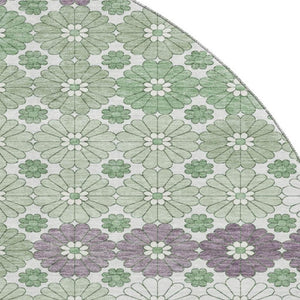 HomeRoots 8' Stylish Sage Purple & Ivory Geometric Round Rug - Washable, UV Protected, Ideal for Homes 696875