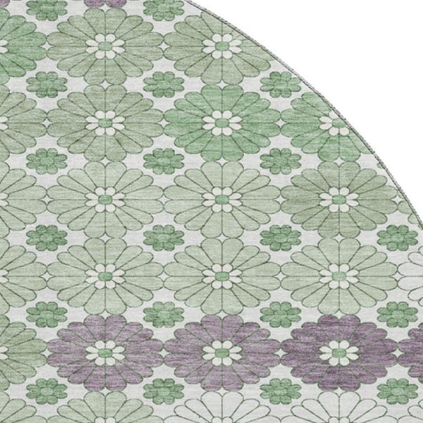 HomeRoots 8' Stylish Sage Purple & Ivory Geometric Round Rug - Washable, UV Protected, Ideal for Homes 696875