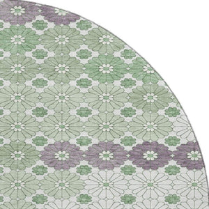 HomeRoots 8' Stylish Sage Purple & Ivory Geometric Round Rug - Washable, UV Protected, Ideal for Homes 696875
