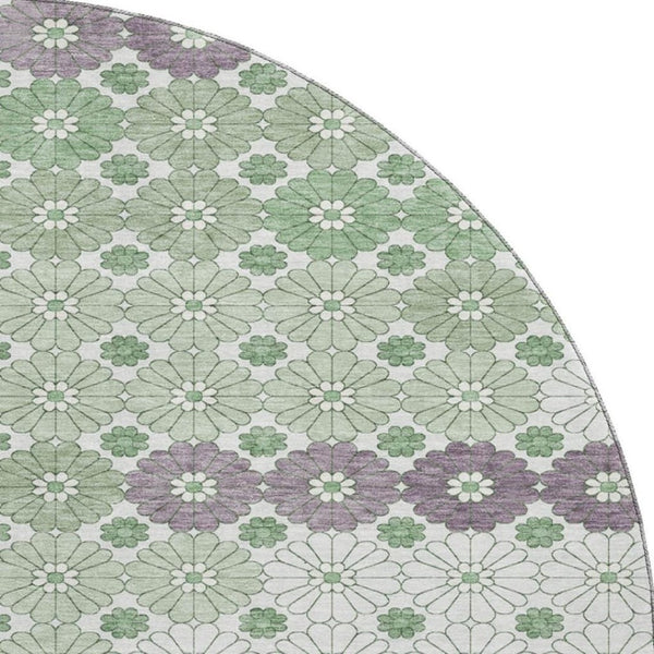 HomeRoots 8' Stylish Sage Purple & Ivory Geometric Round Rug - Washable, UV Protected, Ideal for Homes 696875