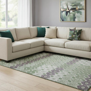 HomeRoots 8' X 10' Geometric Area Rug in Sage, Purple & Ivory – Stylish, Washable, Stain-Resistant Design! 696876