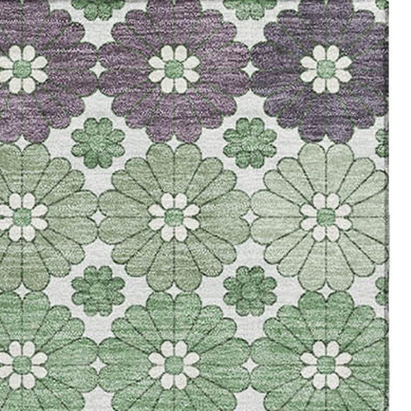 HomeRoots 8' X 10' Geometric Area Rug in Sage, Purple & Ivory – Stylish, Washable, Stain-Resistant Design! 696876