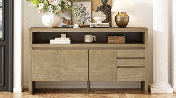 English Elm U_Style 60" Modern Sideboard - Stylish 3-Door Storage Cabinet With Drawers & Cable Management Solution N711P289141O-GIGA