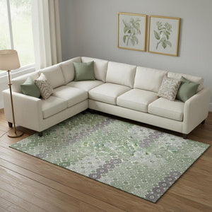 HomeRoots 9' X 12' Sage Purple & Ivory Geometric Washable Area Rug - Stain Resistant, UV Protected & Stylish 696877