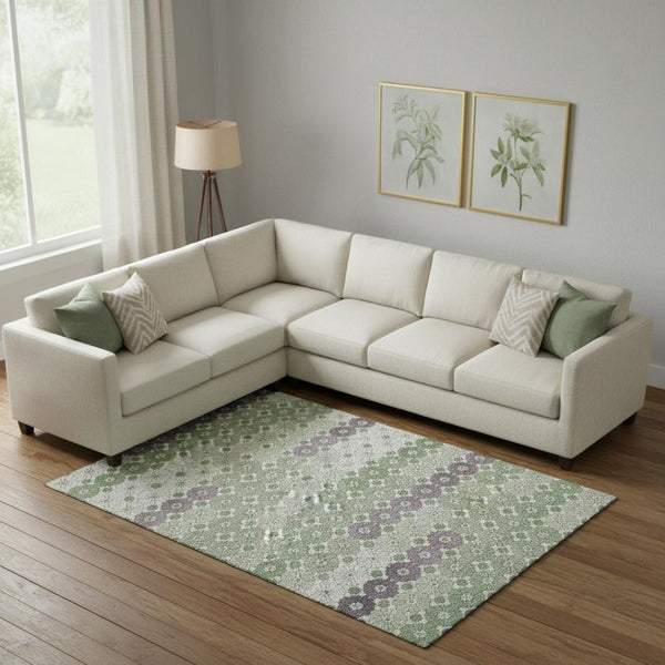 HomeRoots 10' X 14' Sage Purple & Ivory Geometric Area Rug - Washable, UV Protected, Stylish & Durable Design 696878