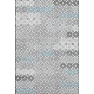 HomeRoots 5' X 8' Stylish Silver Gray & Blue Geometric Area Rug - Washable, UV Protected, Durable Design! 696880