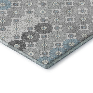 HomeRoots 5' X 8' Stylish Silver Gray & Blue Geometric Area Rug - Washable, UV Protected, Durable Design! 696880