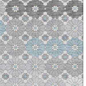 HomeRoots 5' X 8' Stylish Silver Gray & Blue Geometric Area Rug - Washable, UV Protected, Durable Design! 696880