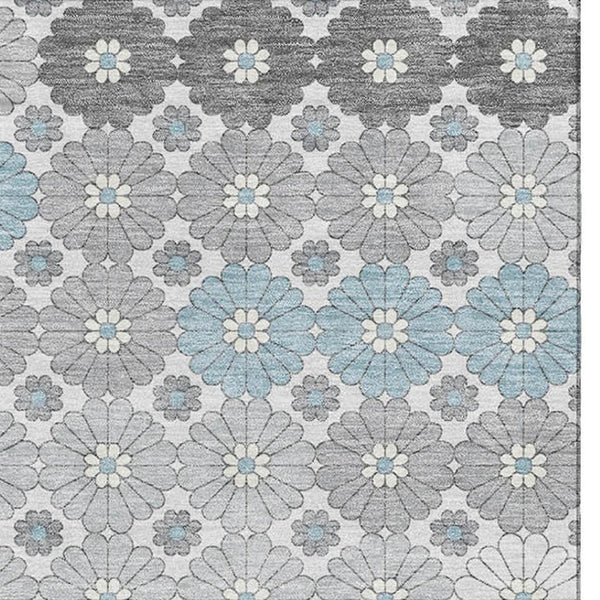 HomeRoots 5' X 8' Stylish Silver Gray & Blue Geometric Area Rug - Washable, UV Protected, Durable Design! 696880