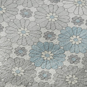 HomeRoots 8' Stylish Silver Gray and Blue Geometric Washable Round Rug with UV Protection for Homes & Kids 696881