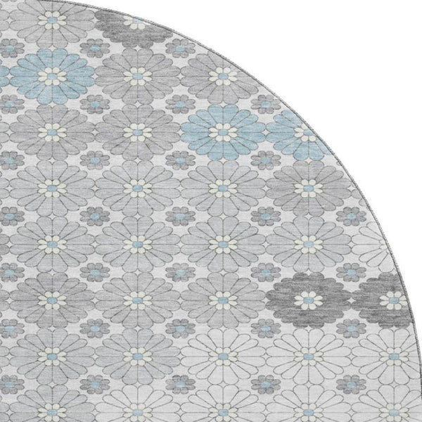 HomeRoots 8' Stylish Silver Gray and Blue Geometric Washable Round Rug with UV Protection for Homes & Kids 696881