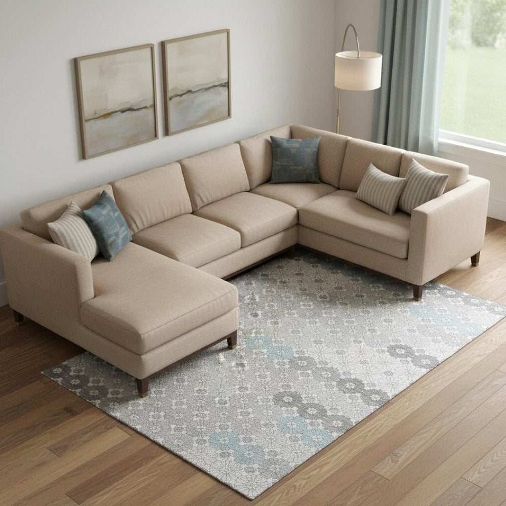 HomeRoots 9' X 12' Stylish Silver Gray & Blue Geometric Area Rug - Washable, UV Protected & Non-Slip Backing 696883