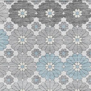 HomeRoots 9' X 12' Stylish Silver Gray & Blue Geometric Area Rug - Washable, UV Protected & Non-Slip Backing 696883