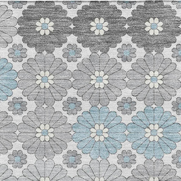 HomeRoots 9' X 12' Stylish Silver Gray & Blue Geometric Area Rug - Washable, UV Protected & Non-Slip Backing 696883