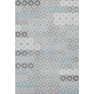 HomeRoots 9' X 12' Stylish Silver Gray & Blue Geometric Area Rug - Washable, UV Protected & Non-Slip Backing 696883