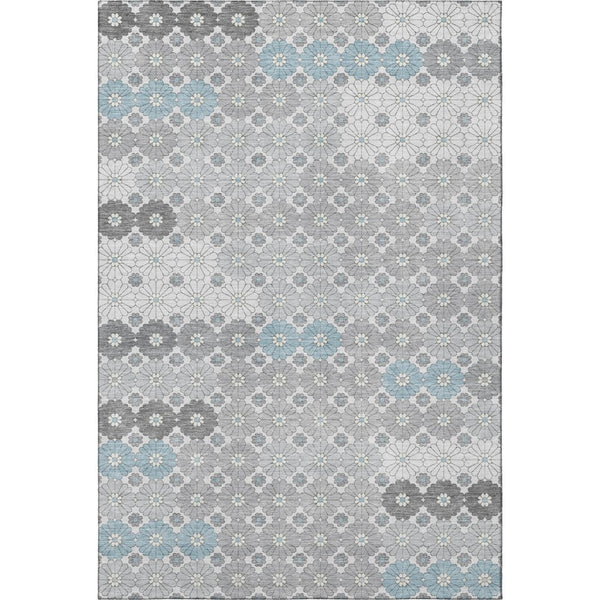 HomeRoots 10' Modern Silver Gray and Blue Geometric Washable Area Rug - UV Protected, Stain-Resistant Design! 696884