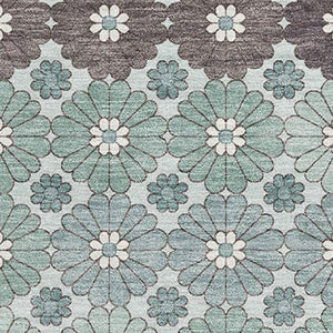 HomeRoots 5' X 8' Teal Gray Silver Geometric Area Rug - Washable, UV Protected, Durable for Modern Spaces 696886