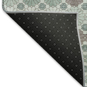 HomeRoots 8' Teal Gray & Silver Geometric Washable Round Rug - Durable, UV Protected & Stylish for Any Room 696887