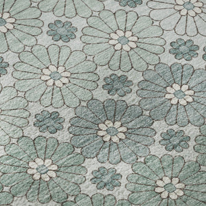 HomeRoots 8' Teal Gray & Silver Geometric Washable Round Rug - Durable, UV Protected & Stylish for Any Room 696887