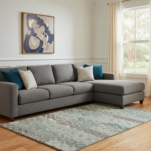 HomeRoots 8' X 10' Stylish Teal Gray and Silver Geometric Area Rug - Washable, Stain Resistant & UV Protected! 696888