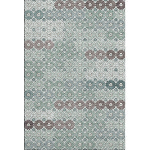 HomeRoots 8' X 10' Stylish Teal Gray and Silver Geometric Area Rug - Washable, Stain Resistant & UV Protected! 696888
