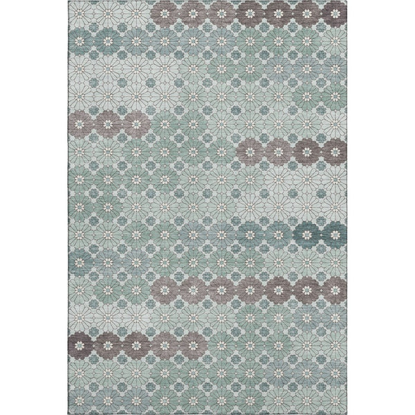 HomeRoots 8' X 10' Stylish Teal Gray and Silver Geometric Area Rug - Washable, Stain Resistant & UV Protected! 696888