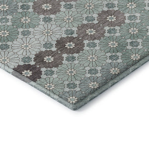 HomeRoots 8' X 10' Stylish Teal Gray and Silver Geometric Area Rug - Washable, Stain Resistant & UV Protected! 696888