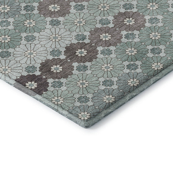 HomeRoots 8' X 10' Stylish Teal Gray and Silver Geometric Area Rug - Washable, Stain Resistant & UV Protected! 696888