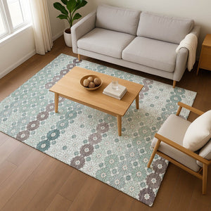 HomeRoots 8' X 10' Stylish Teal Gray and Silver Geometric Area Rug - Washable, Stain Resistant & UV Protected! 696888