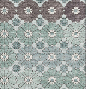HomeRoots 8' X 10' Stylish Teal Gray and Silver Geometric Area Rug - Washable, Stain Resistant & UV Protected! 696888