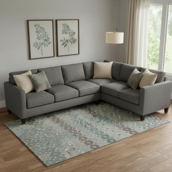 HomeRoots 9' X 12' Stylish Teal Gray Silver Geometric Area Rug – Washable, UV-Protected, Durable Design for Homes 696889