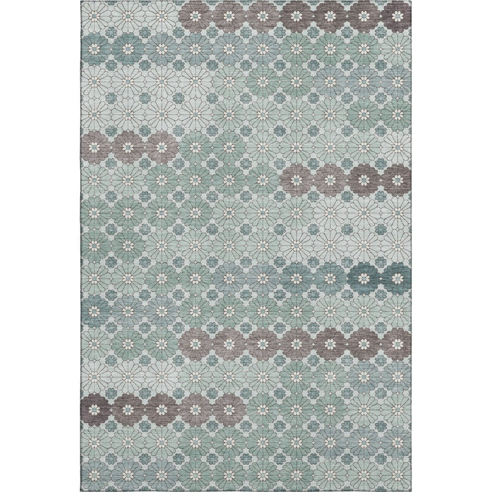 HomeRoots 9' X 12' Stylish Teal Gray Silver Geometric Area Rug – Washable, UV-Protected, Durable Design for Homes 696889