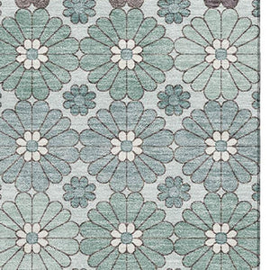 HomeRoots 9' X 12' Stylish Teal Gray Silver Geometric Area Rug – Washable, UV-Protected, Durable Design for Homes 696889