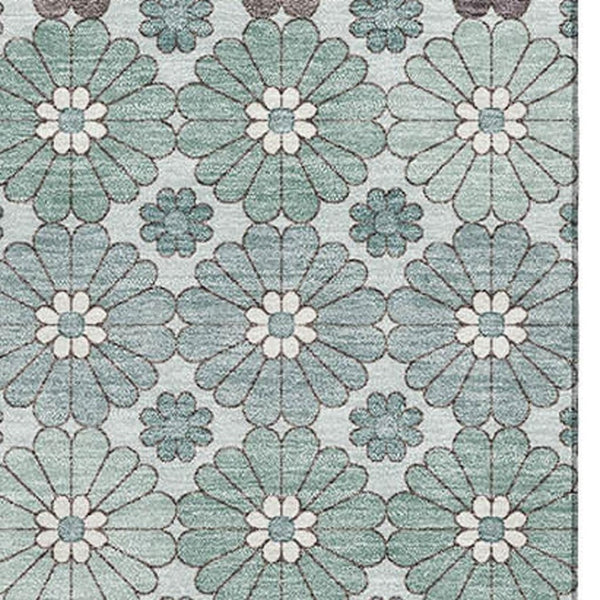 HomeRoots 9' X 12' Stylish Teal Gray Silver Geometric Area Rug – Washable, UV-Protected, Durable Design for Homes 696889