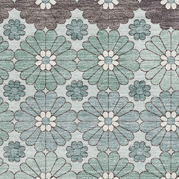 HomeRoots 10' X 14' Teal Gray Silver Geometric Area Rug - Washable, UV Resistant, Non-Slip for Modern Spaces 696890