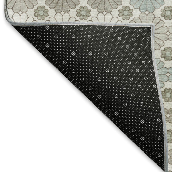 HomeRoots 5' Geometric Washable Area Rug in Taupe Beige & Teal - Durable, UV-Protected & Stain-Resistant Design 696892
