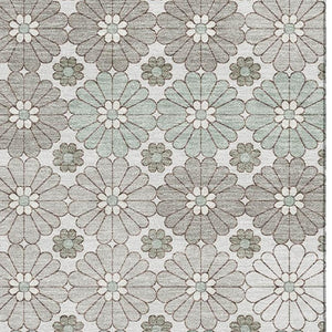 HomeRoots 5' Geometric Washable Area Rug in Taupe Beige & Teal - Durable, UV-Protected & Stain-Resistant Design 696892
