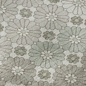 HomeRoots 8' Stylish Taupe Beige and Teal Geometric Round Rug – Washable, UV-Protected for Busy Homes! 696893