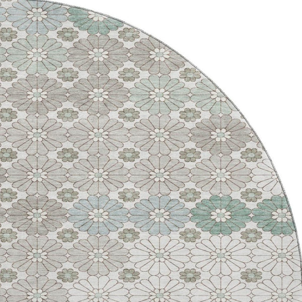 HomeRoots 8' Stylish Taupe Beige and Teal Geometric Round Rug – Washable, UV-Protected for Busy Homes! 696893