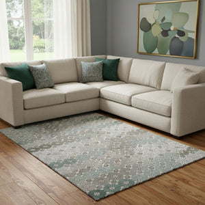 HomeRoots 8' X 10' Geometric Taupe Beige & Teal Area Rug - Washable, UV Protected, Perfect for High-Traffic Homes 696894