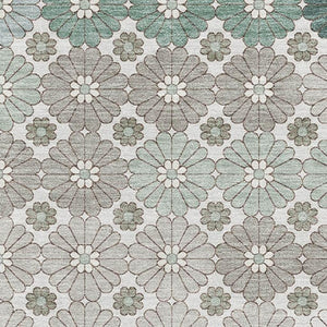 HomeRoots 8' X 10' Geometric Taupe Beige & Teal Area Rug - Washable, UV Protected, Perfect for High-Traffic Homes 696894