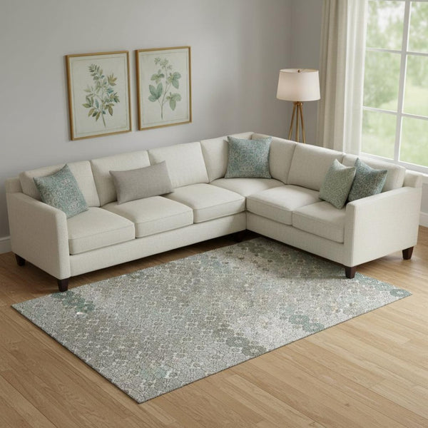 HomeRoots 9' X 12' Stylish Taupe Beige & Teal Geometric Rug - Washable, UV Protection & Stain Resistant Design! 696895