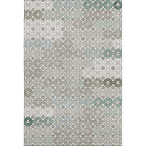 HomeRoots 9' X 12' Stylish Taupe Beige & Teal Geometric Rug - Washable, UV Protection & Stain Resistant Design! 696895