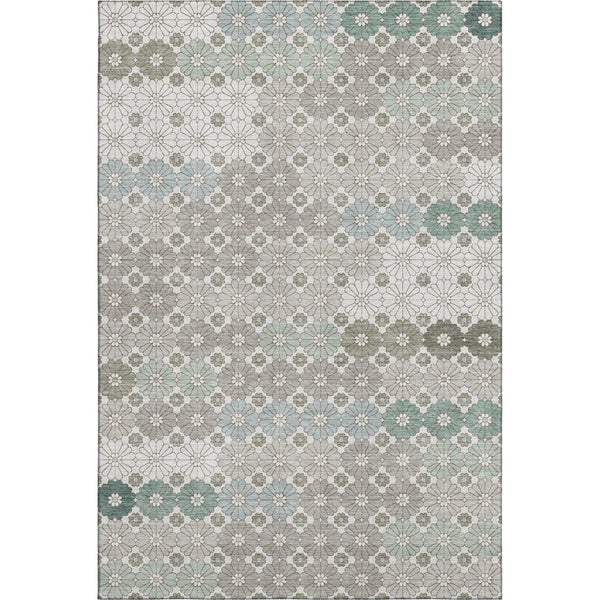 HomeRoots 9' X 12' Stylish Taupe Beige & Teal Geometric Rug - Washable, UV Protection & Stain Resistant Design! 696895