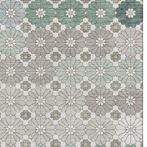 HomeRoots 9' X 12' Stylish Taupe Beige & Teal Geometric Rug - Washable, UV Protection & Stain Resistant Design! 696895