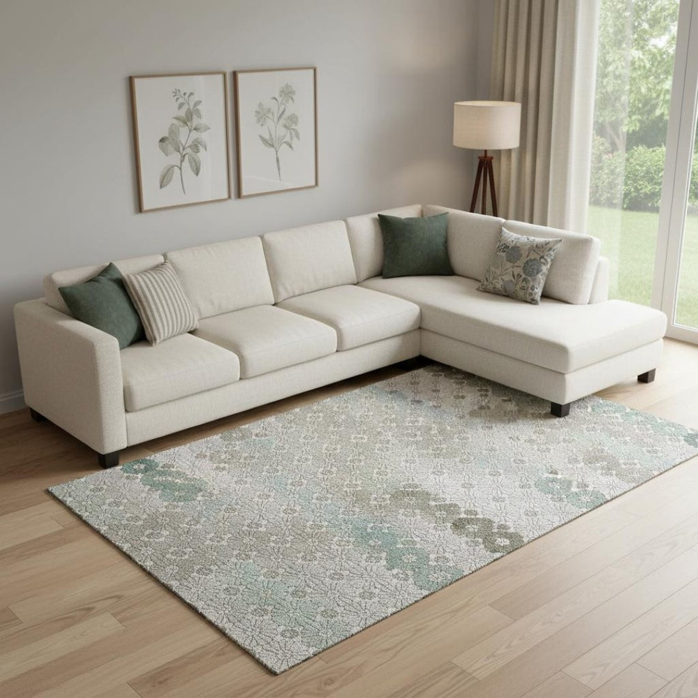 HomeRoots 10' Contemporary Taupe Beige & Teal Geometric Washable Area Rug with UV Protection for Families 696896